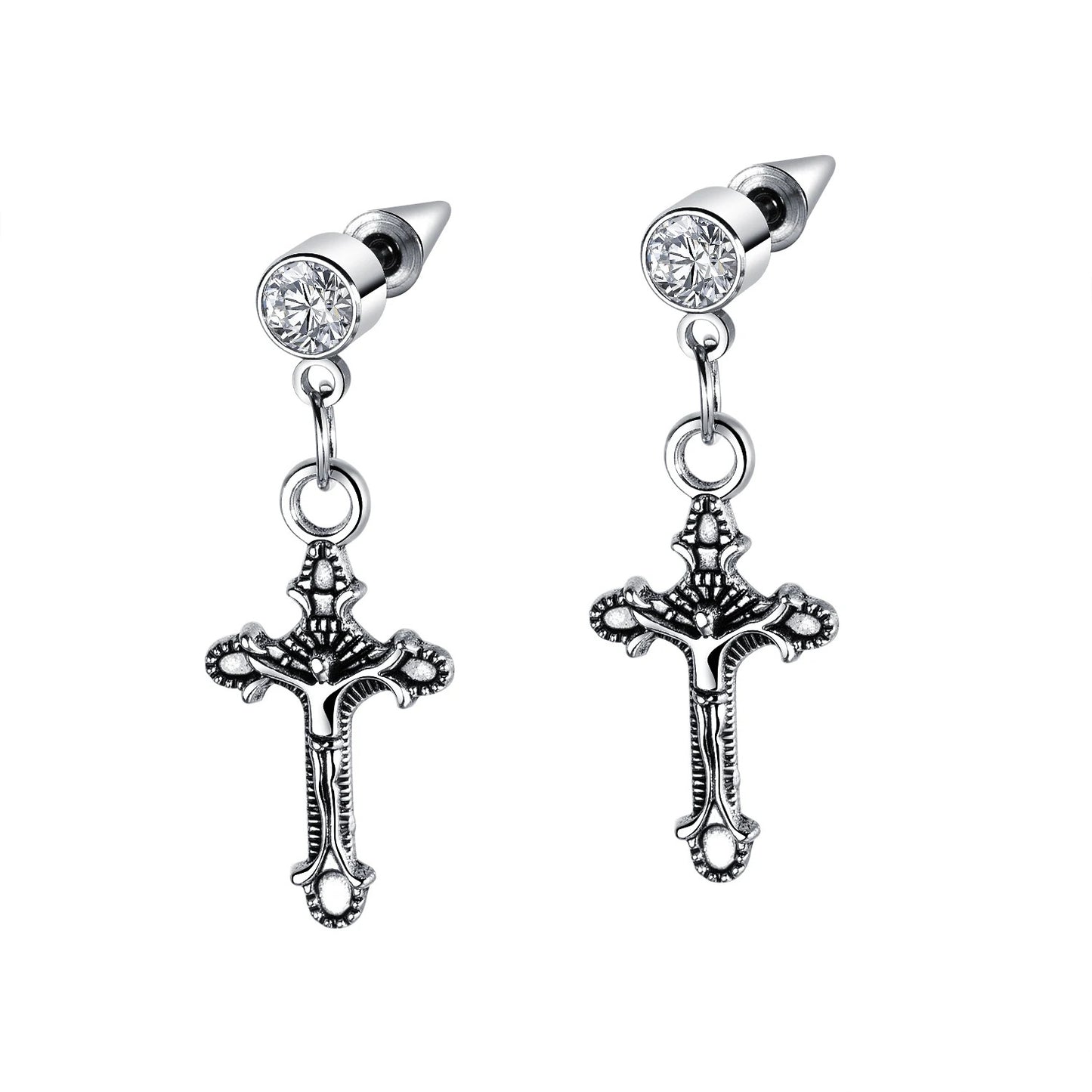 2023 Punk Stainless Surgical Steel Women Men's Stud Earrings Small Gothic Geometry Skeleton Rock Zircon Hip Hop Jewelry Earrings
