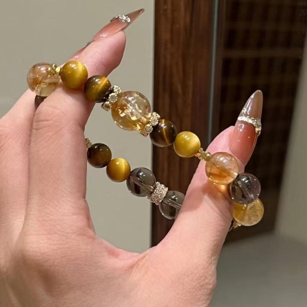 Jinba Big Comprehensive Natural Citrine Golden Tiger Eye Citrine Original Design Bracelet Citrine White Crystal Bracelet