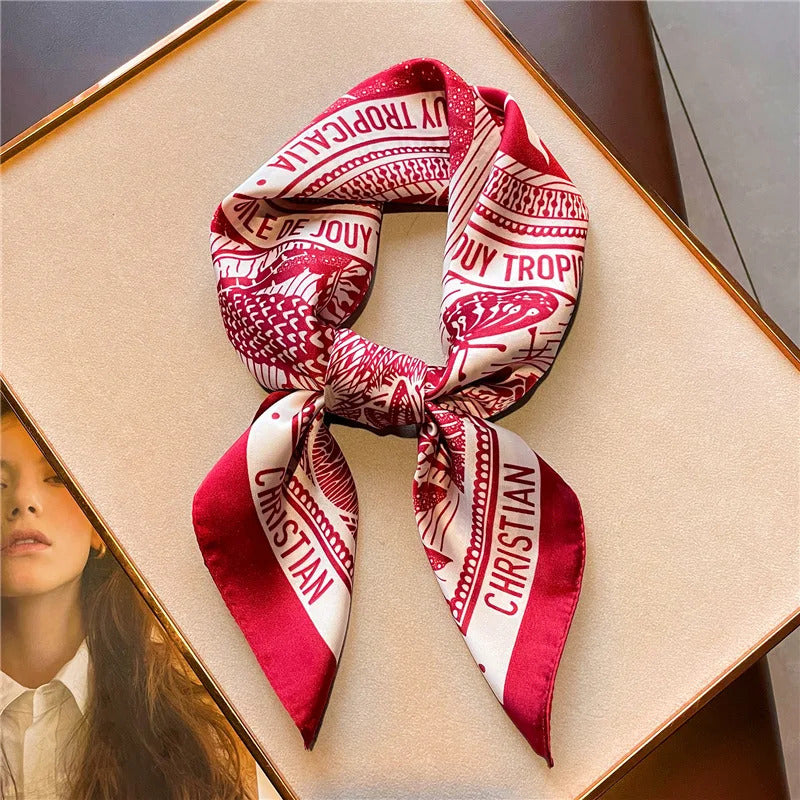 2025 New Women's Soft Satin Hair Scarves Fashion Square Printed Headscarf 70cm Professional Accessories Designer Scarf Headband