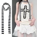 2024 Women Harajuku Cotton Scarves Y2k Black Grey Stripe Long Scarves 180cm Thin Long Decorative Neckerchief Fashion Streetwear