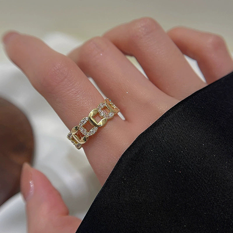 Sand Gold Opening Adjustable Frosted Ring Women's Fashion Sweet Light Luxury Niche Exquisite Ring Ancient Design