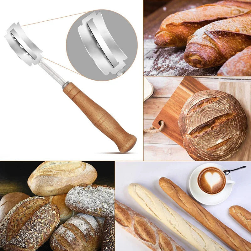 Wood Bread Cutter French Bread Blades Kitchen Gadgets Wood Long Handle Baking Accessory European Style Curved Arch Toast Knife