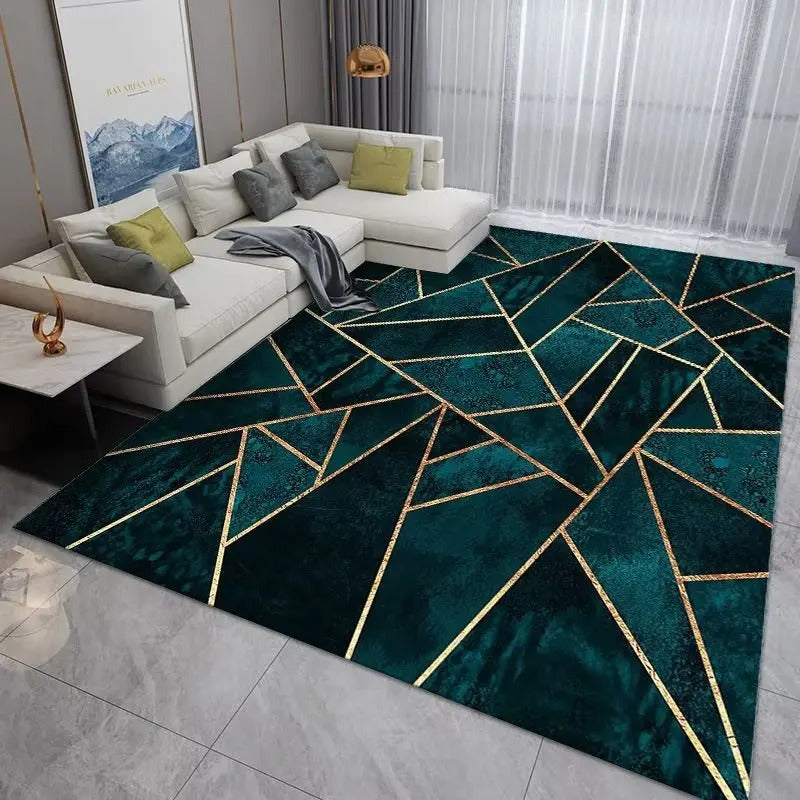 Luxury Modern Geometric Living Room Carpets Home Decoration Golden Green Rugs for Bedroom Washable Fluffy Large Area Mat Bedside