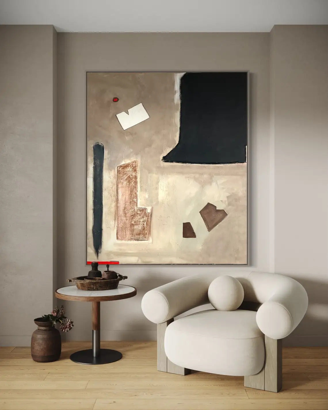 Large Abstract Wall Art Beige and White Painting Abstract Handmade Painting Living Room Home Decor Minimalist Contemporary Art