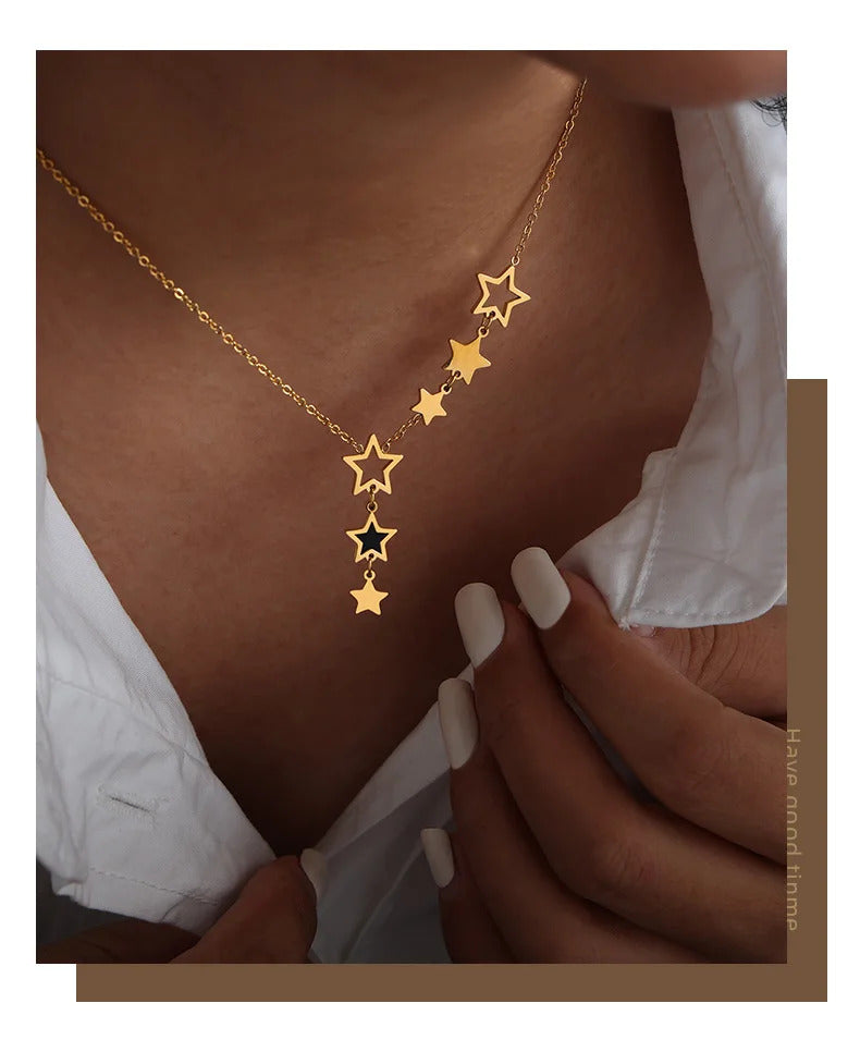 Trendy Star Pendant Necklace for Women High Quality Stainless Steel Gold Plated Chain Black Acrylic Fashion Jewelry Accesories