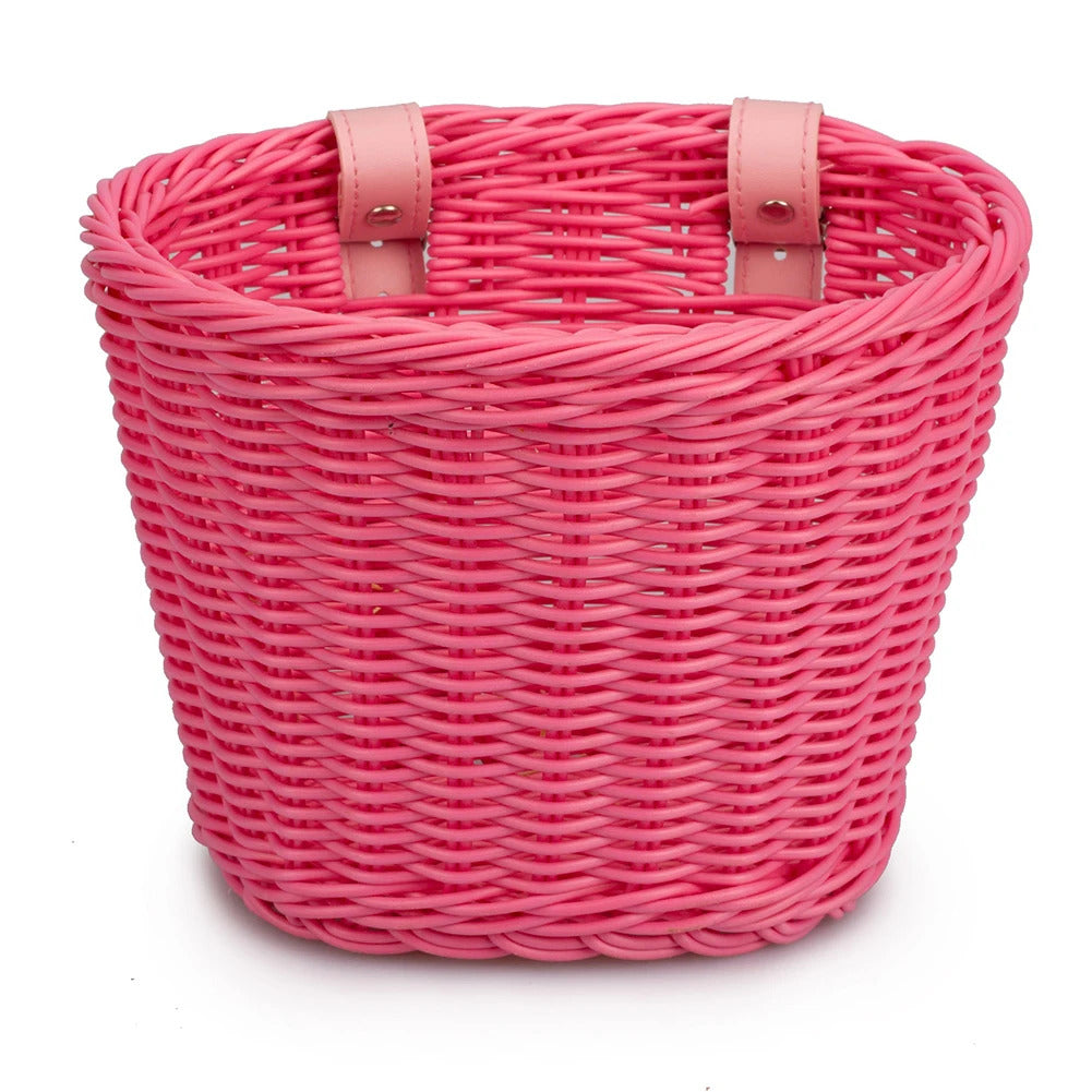 Front Handlebar Bicycle Basket Adjustable Traditional Bicycle Basket Multifunction Hand Woven Bike Basket for Kids Children Bike