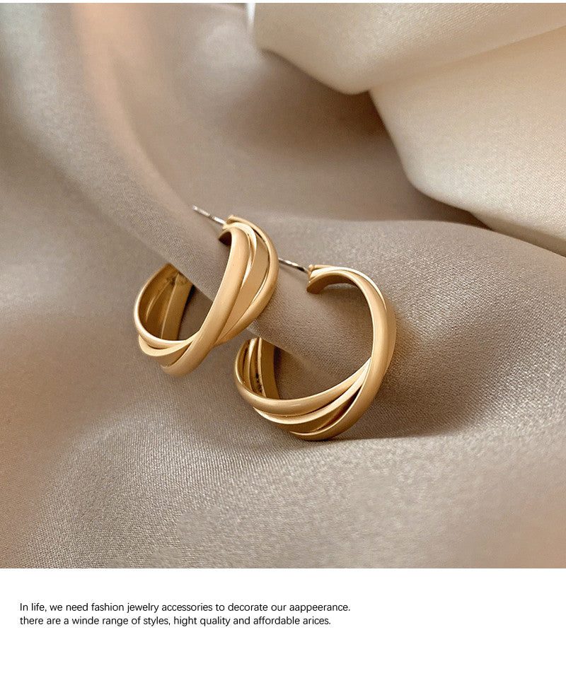 925 Silver Needle Vintage French Metal Cross Hoop Earrings Fashionable Elegant Minimalist Style Earrings with a Sense of Design