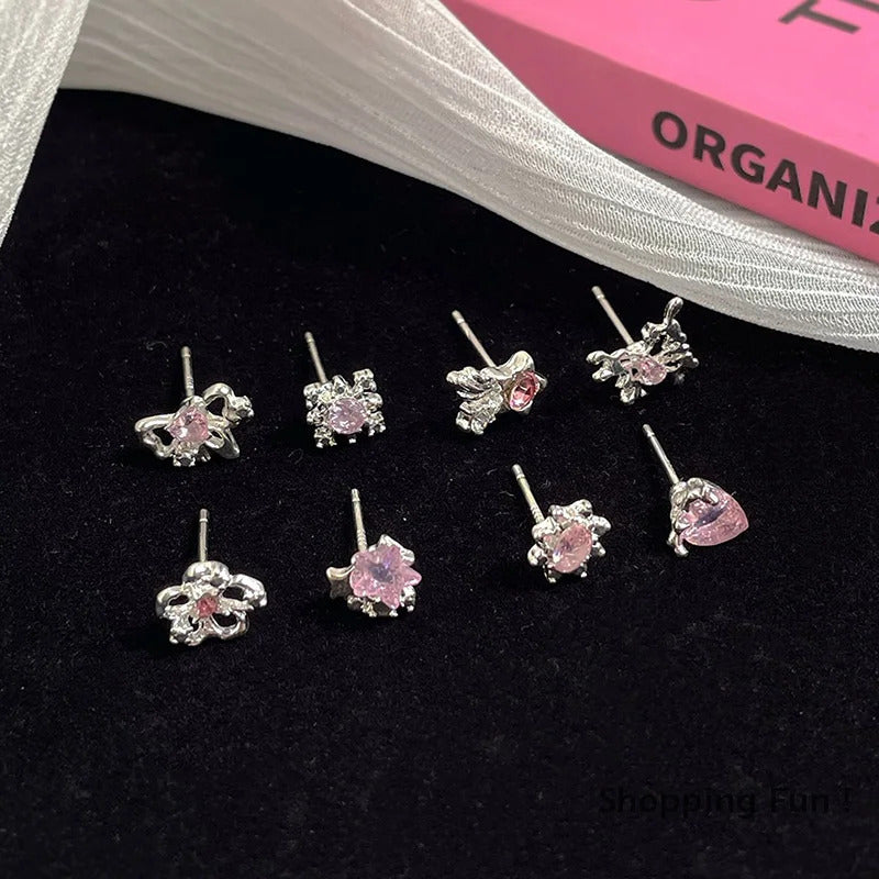 6Pcs Fashion Sweet Heart Stud Earrings For Women Girls Personality Fashion Temperament Earrings Jewelry Accessories Gifts-B2