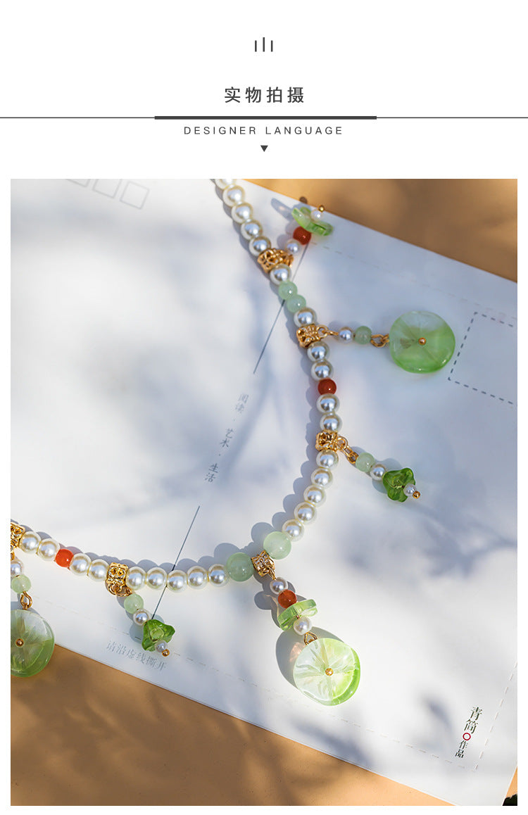 In Stock Hanfu Accessories Necklace Daily Fresh Necklace for Women Retro Pearl Pendant Ancient Style Jewelry（TB14.9）