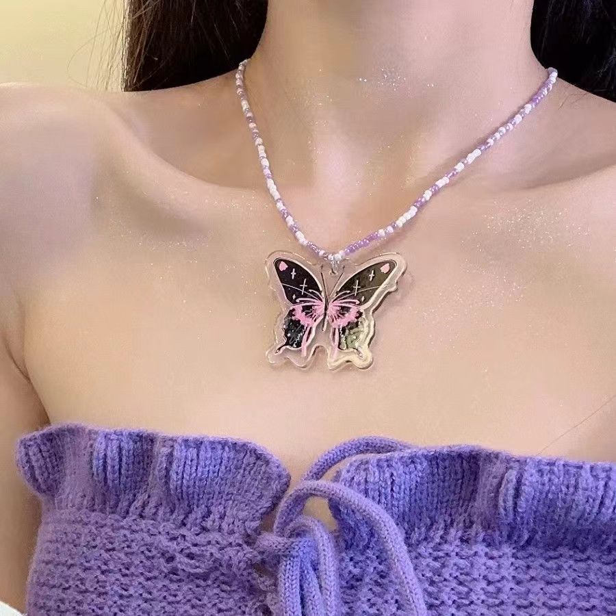 Candy-Colored Dopamine Necklace for Women All-Match Special-Interest Design Beaded Clavicle Chain Sweet Cool Hot Girl Necklace Online Influencer Jewelry