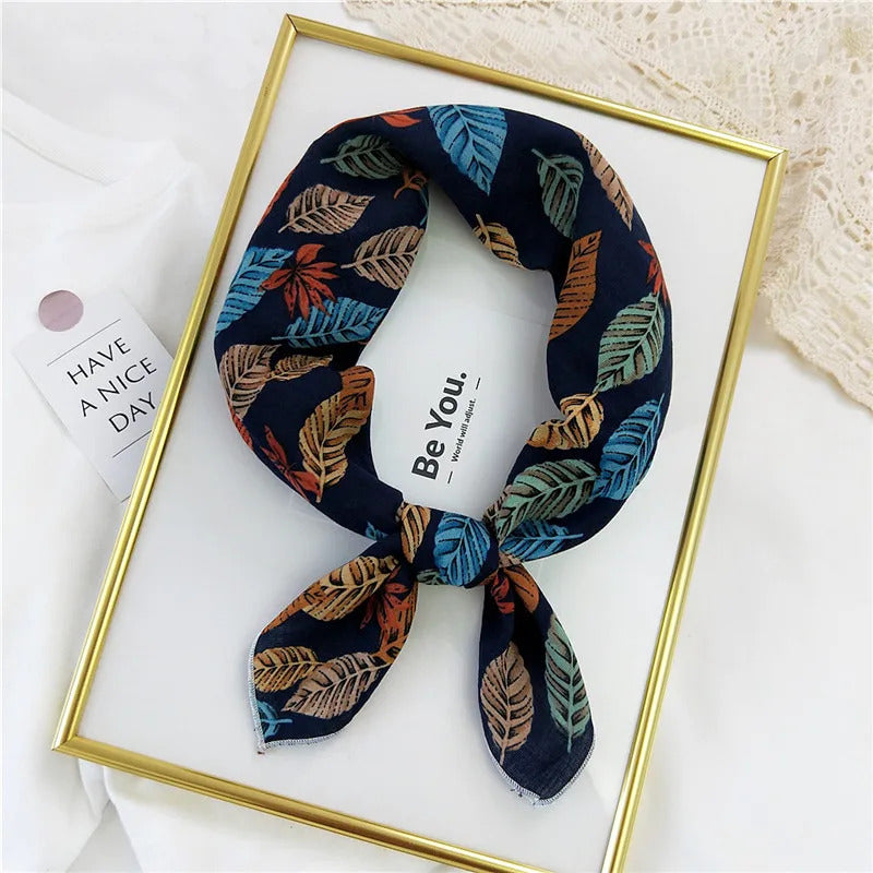 Cotton Linen 55cm Square Scarf Women Kerchief Flower Print Geometric Neckerchief Scarves  Headwrap Bandanas Hairband Headbands