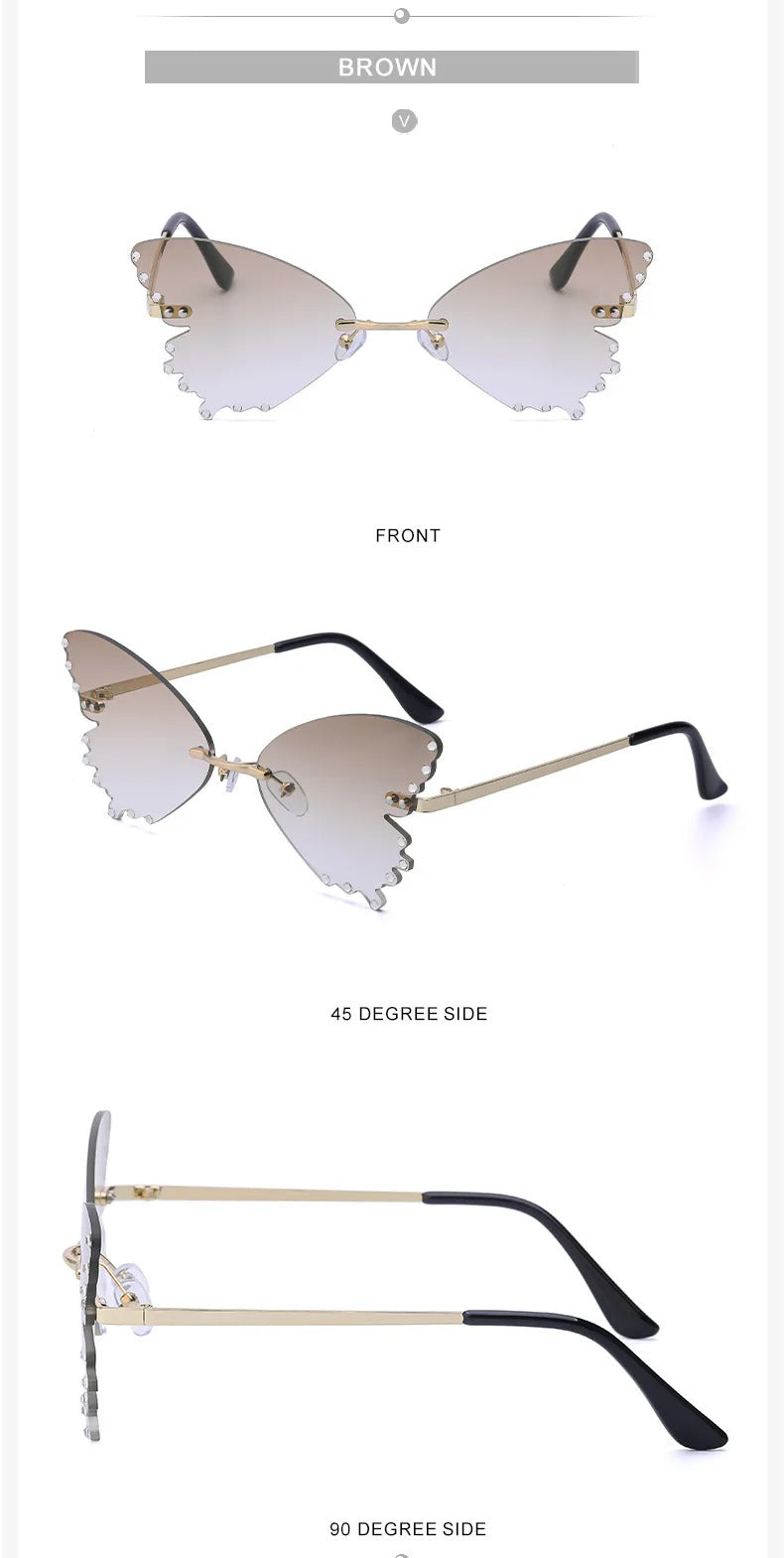 Diamond Butterfly Sunglasses Women 2023 Luxury Brand Designer Fashion Rimless Sun Glasses For Female Unique Party Shades Eyewear