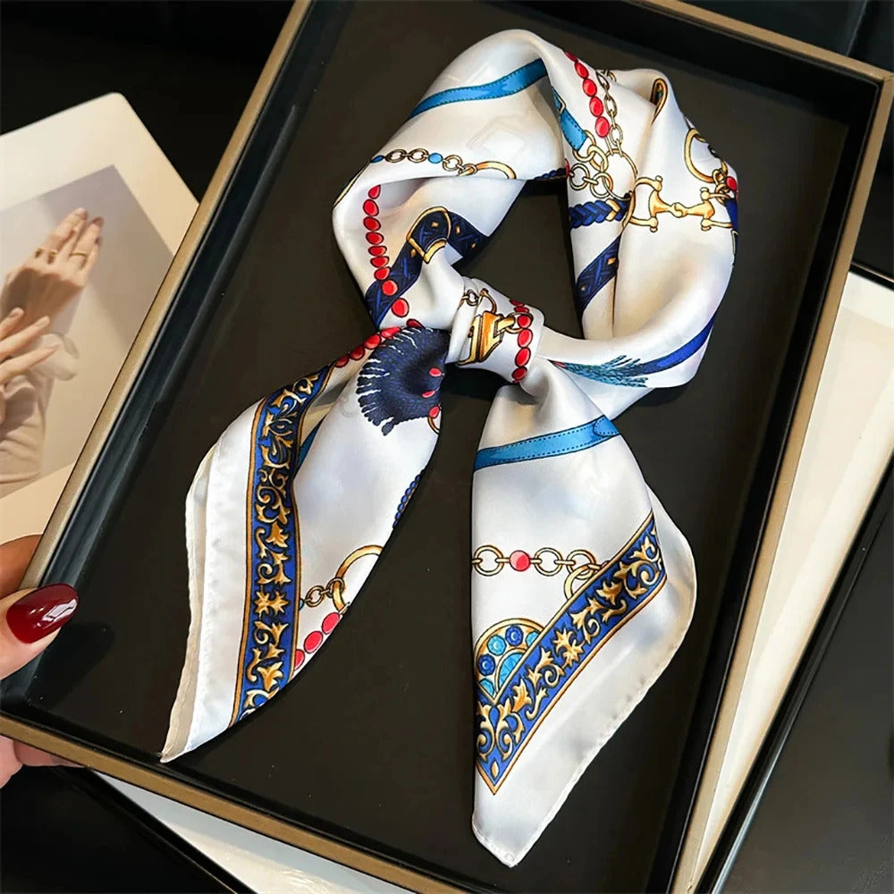 Luxury Women's Soft Satin Hair Scarves Fashion Square Printed Headscarf 70cm Professional Accessories Designer Scarf Headband