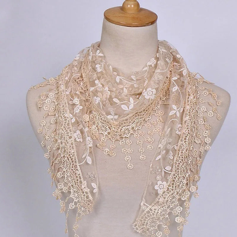 2023 New Floral Lace Triangle Scarf Tassel Shawl Female Classic Casual Transparent Breathable Scarves Sunscreen