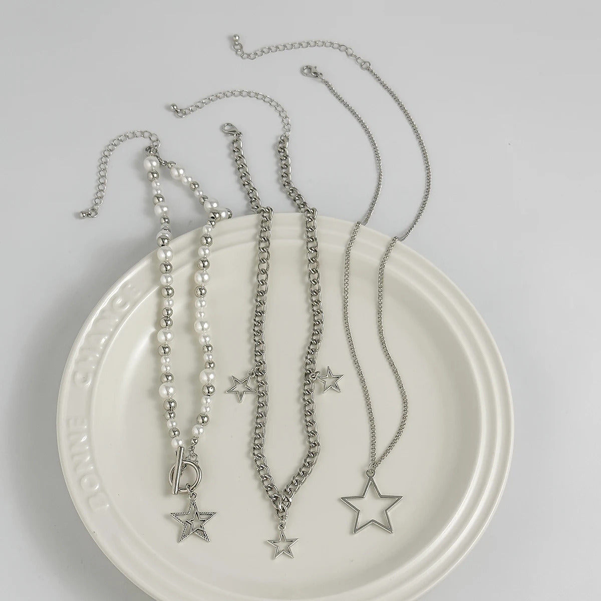 KunJoe Punk Silver Color Star Pendant Necklace for Women Men Imitation Pearl Multilayer Charm Choker Jewelry Collar Party Y2K