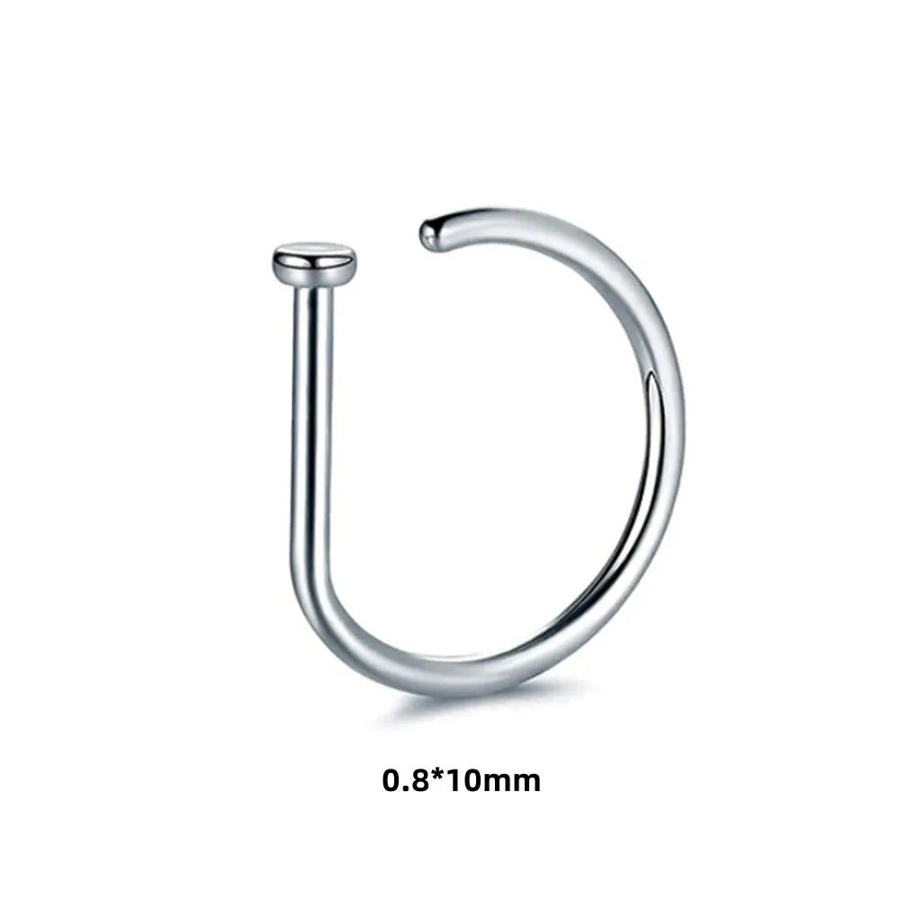 New Curved Barbells Fake Nose Piercing D Shaped Tragus Helix Stud Earring Hoop Septum Stainless Steel Ring Nostril Body Jewelry