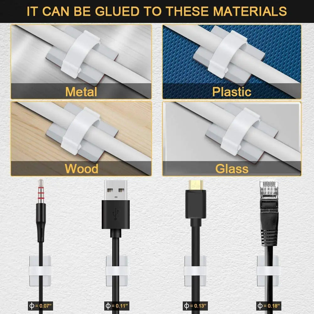 20PCS Cable Clips Flexible Cable Organizer Management USB Wire Winder Protector Cable Holder for PC Mouse Headphone Earphone