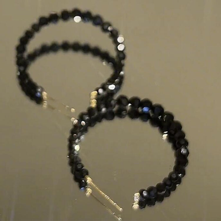 S925Silver Needle South Korea Temperament Entry Lux Black Crystal Earrings TikTok Hot Sale Special Interest Light Luxury Stud Earrings Earrings