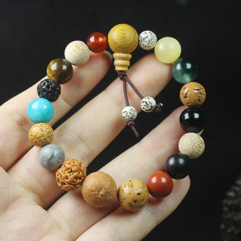 Lingyin New Eighteen Seeds Bodhi Bracelet for Men and Women Couples Bracelet Eighteen Seeds Buddha Beads 18 Seeds Multi-Treasure Bodhi