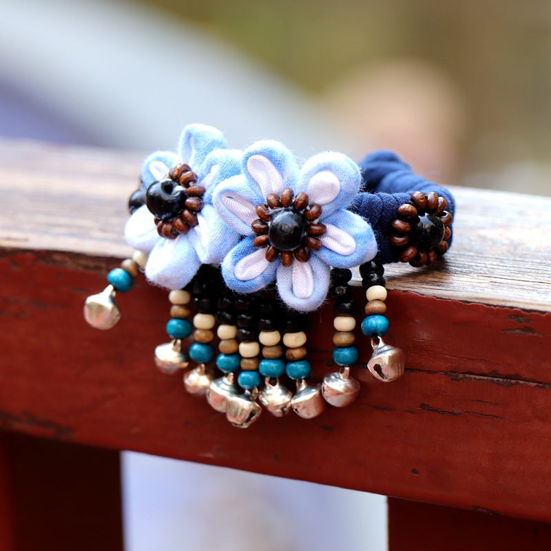 Blue Tie Dye Cloth Bracelet Dali Lijiang Hot Sale Hand-stitched Flower Fabric Bracelet Bracelet