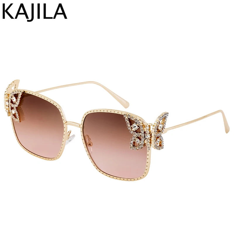 Oversized Square Sunglasses Women Rhinestone Butterfly Frame Sun Glasses 2025 Luxury Brand UV400 Protection Eyewear For Ladies