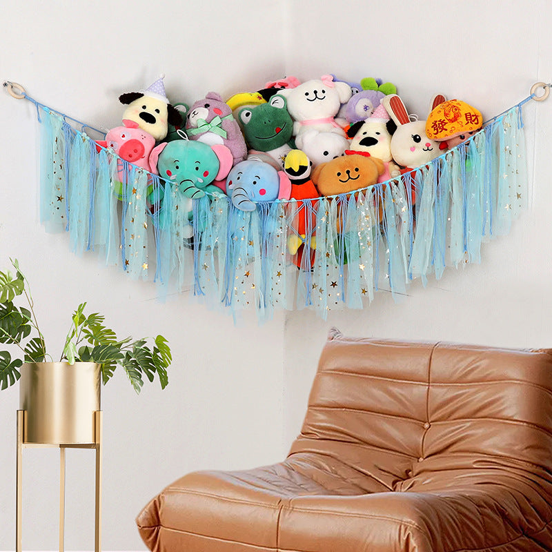 Cross-Border Ribbon Cotton String Doll Net Bag Hand-Woven Ribbon Triangle Net Bag Storage Net Bag Cotton String Wall Hanging Hammock