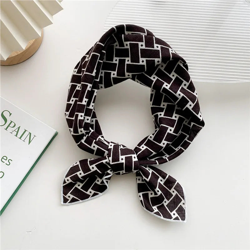 Cotton Linen 55cm Square Scarf Women Kerchief Flower Print Geometric Neckerchief Scarves  Headwrap Bandanas Hairband Headbands