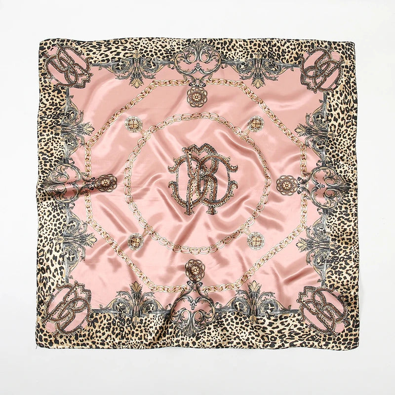 90*90cm Silk Satin Square Scarf Women Leopard Printed Headband Luxury Designers Scarf Handkerchief Foulard Silk Hair Band