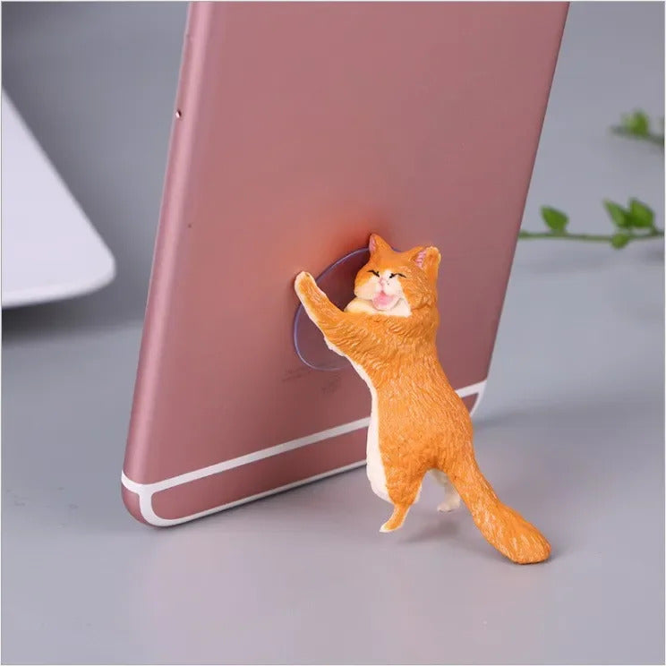 Cute Cat Phone Holder Tablets Desk Sucker Support Resin Mobile Phone Stand Holder Sucker Design Animal Holder for Smartphone