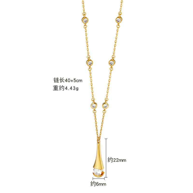 925 Sterling Silver Water Drop Personality Necklace for Women, Light Luxury High-end Clavicle Chain, Ins Simple Jewelry