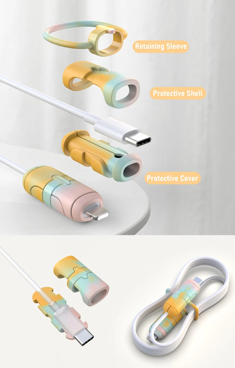 Silicone Cartoon Cable Winder Anti-Break Mobile Phone Charging Cable Strap Protector Carabiner Data Cable Protection Cover