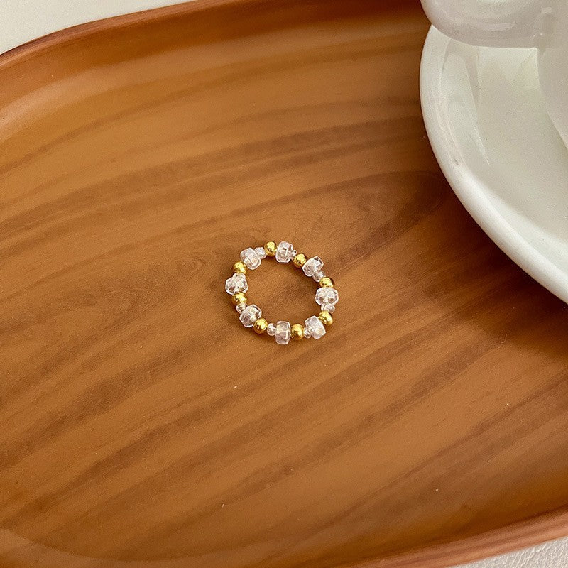 Color Crystal Beaded Ring Niche Design High-grade Finger Ring Light Luxury Elegant All-match Ring Accessories