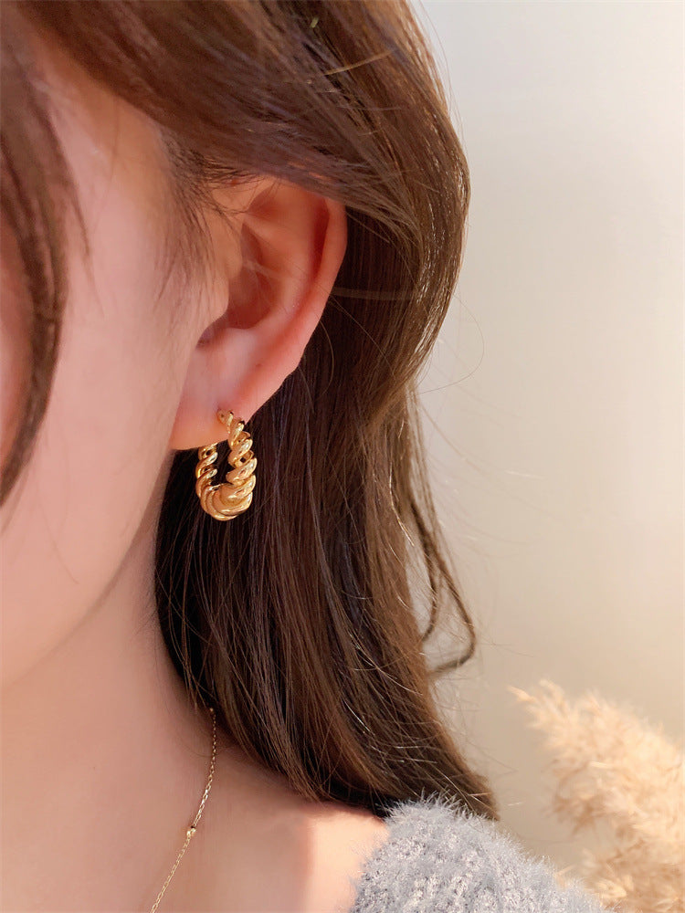Metal Big Circle Earrings Women's Hong Kong Fashion Women's Ear Jewelry S925 Silver Needle