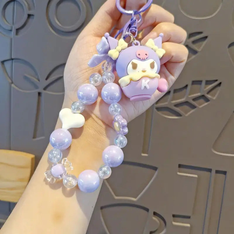 Sanrio Beaded Keychain Hello Kitty Cinnamoroll Kuromi Cute Cartoon Doll Pendant Phone Chain Keychains Bag Pendant Accessories