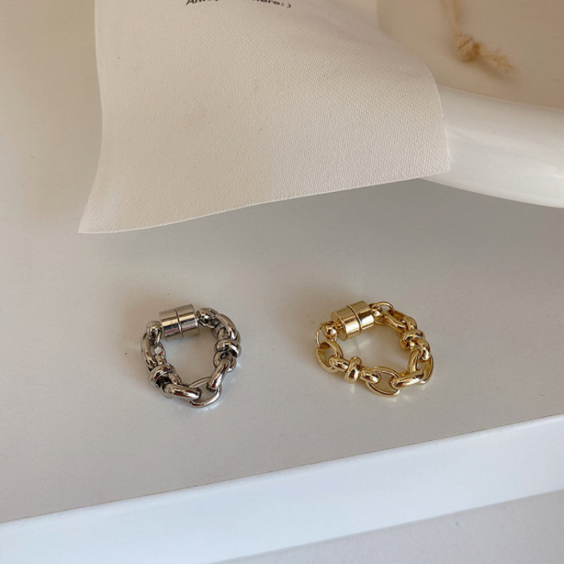 Metal Chain Magnetic Hoop Earrings for Women, Simple Versatile Elegant Non-Pierced Round Earrings, Minimalist Style Ear Jewelry