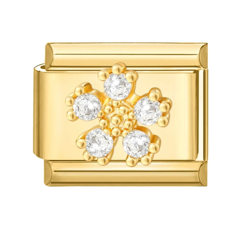 Fashion Pet Heart Flowers Sun Moon Zircon Gold Color Italian Charm Links Stainless Steel Fit 9mm Bracelet Jewelry DIY Making