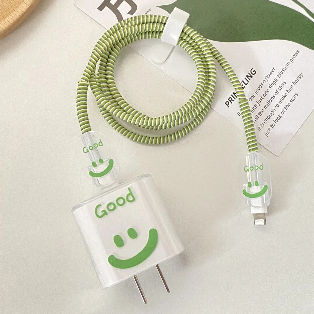 USB Cable Protection For Iphone 15 14 13 12 Cover Smiling Face Style Protective Data Line Spiral Winder 18 20W Charger Protector
