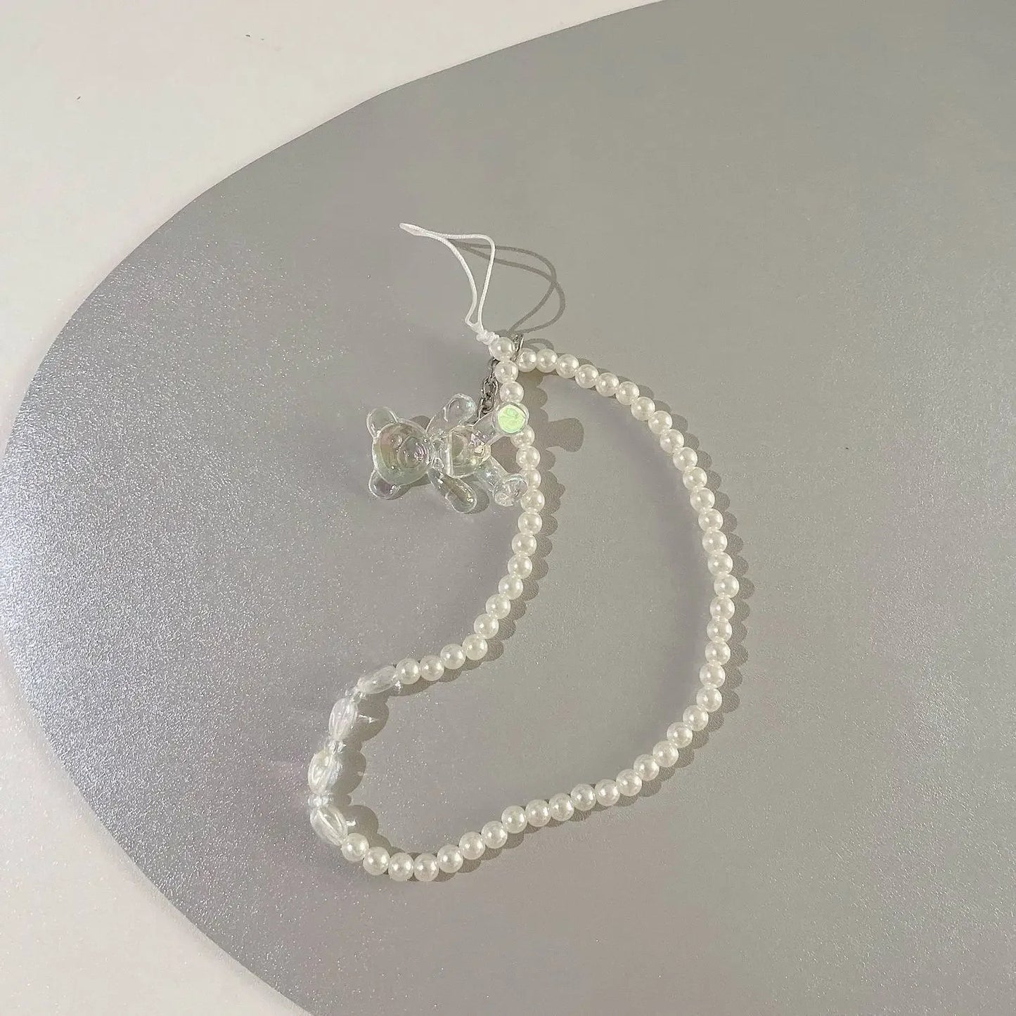 1pc Acrylic Mobile Phone Chain DIY Handmade Pearl Heart Bowknot Bear Beads for Women Girls Charm Telephone Lanyard Hanging Rope