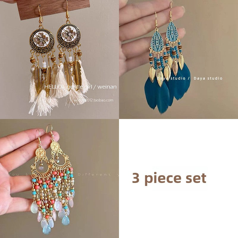 Bohemian Style Earrings Chinese Retro Style Niche Light Luxury Ear Drops Ear Hooks Vacation Style Earrings for Women