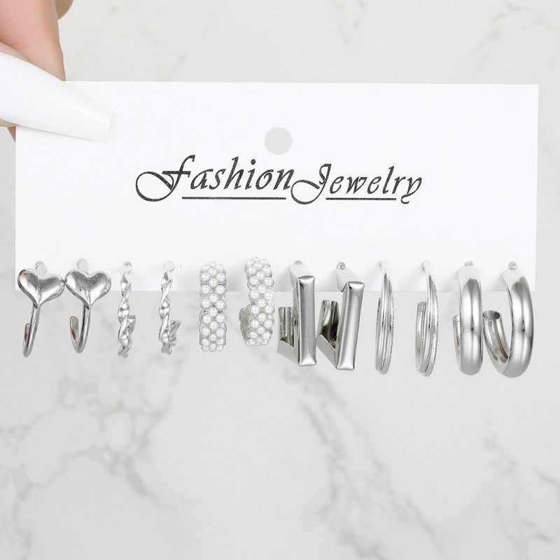 Fashion European and American style gold C chain earrings suit ladies temperament luxury high-end earrings