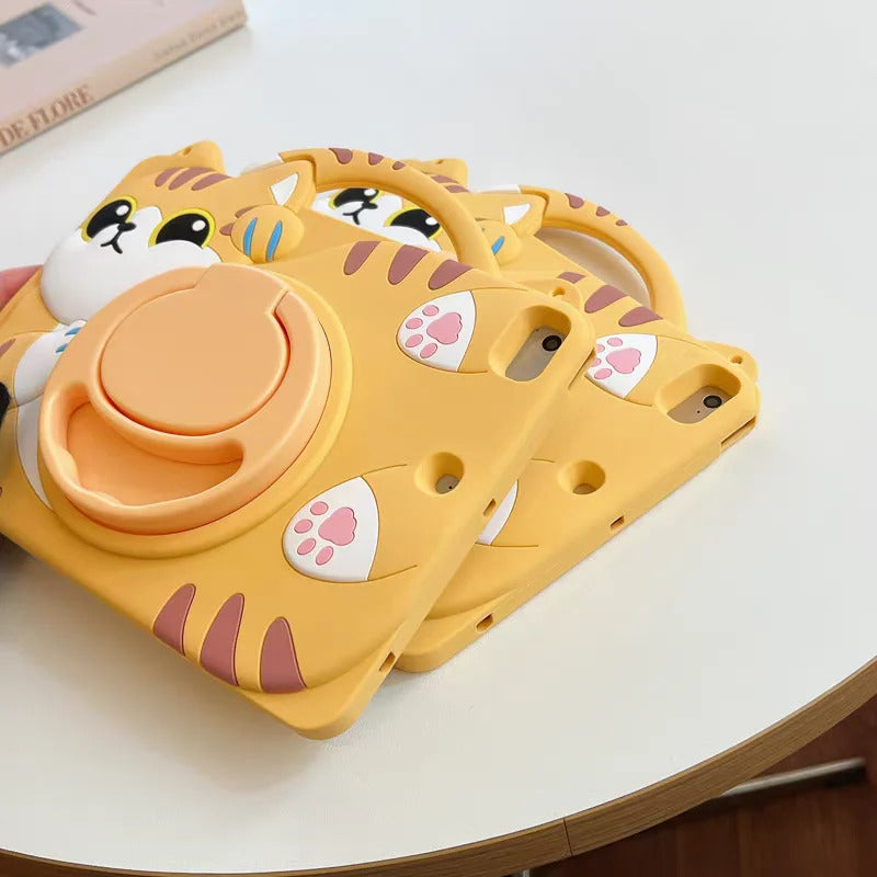 Cartoon Lucky Cat Silicone Case For Samsung Galaxy Tab A9 A7 Lite 8.7 S6 Lite 10.4 A8 X200 X205 Slot 360° Rotating Stand Cover