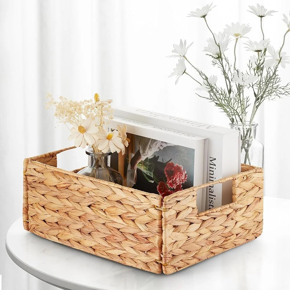 6 Piece Woven Water Hyacinth Storage Baskets Handcrafted Organizers with Handles Home Office Kitchen Living Room