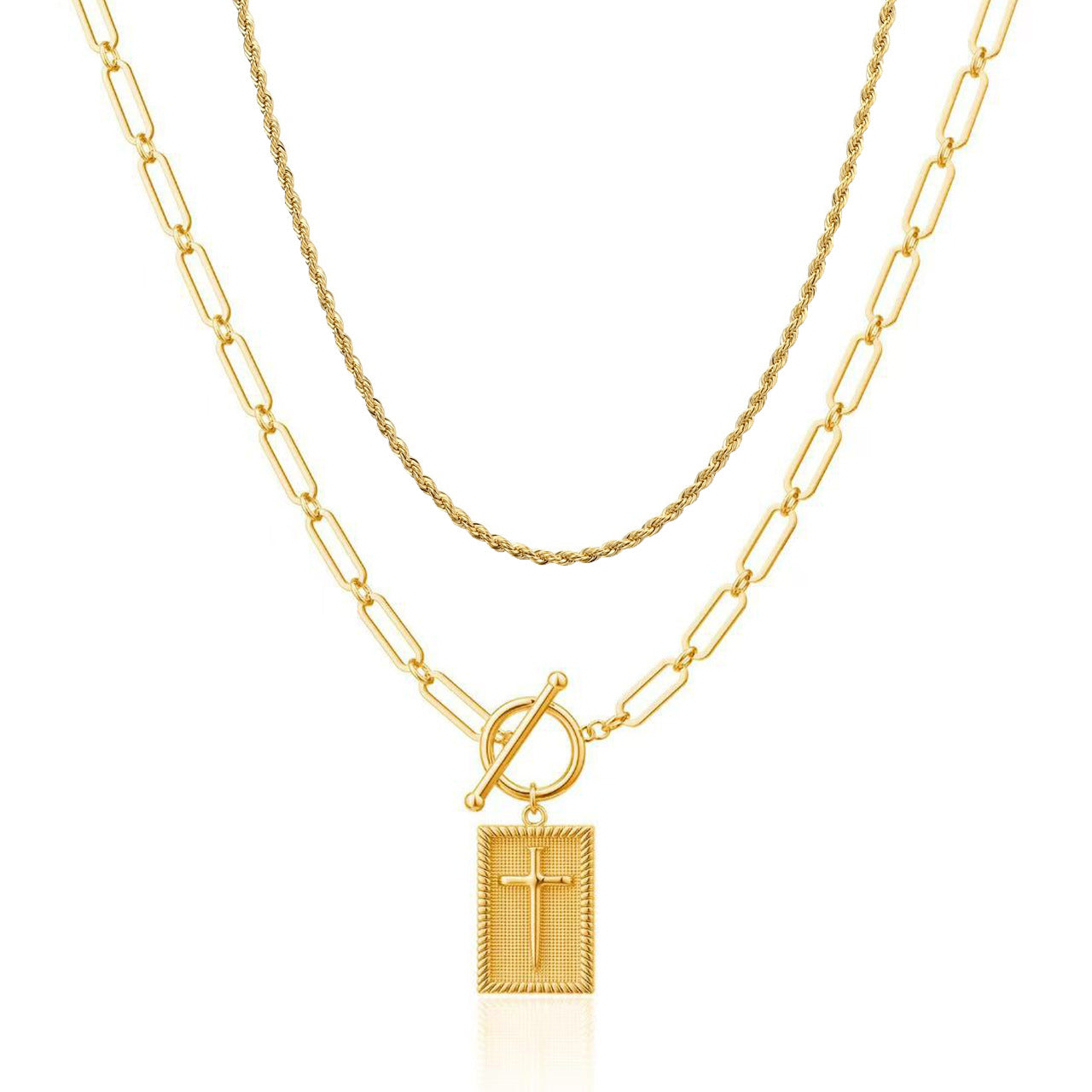 Amazon TK Hot-Selling OT Buckle Square Cross Necklace for Women Copper Plated 14K Gold Paperclip Necklace Yiwu In Stock