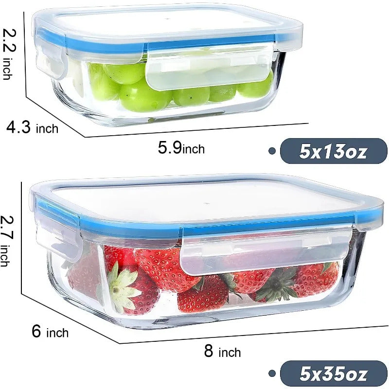 10 Packs Glass Food Storage Containers with Lids, Glass Meal Prep Containers, Airtight Glass Lunch Containers, Freezer, Oven