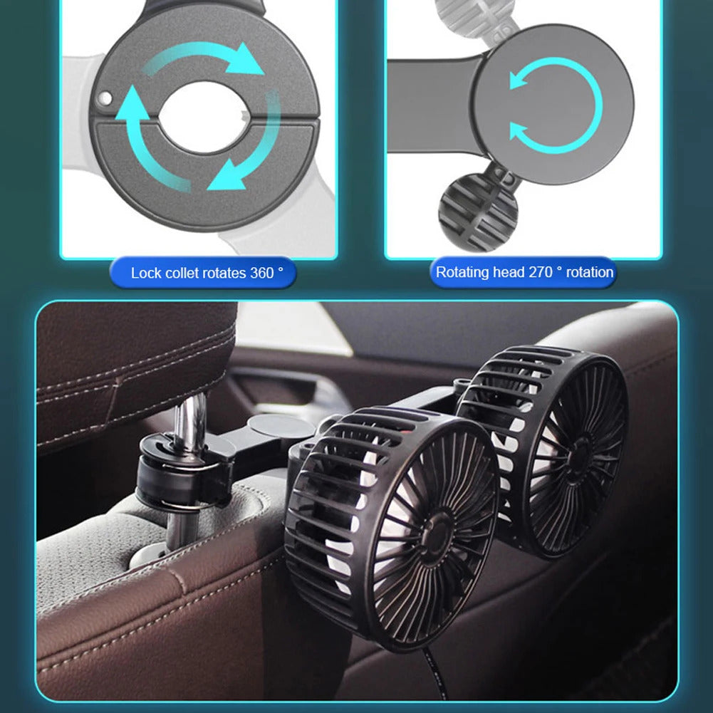 12V/24V Car Fan Cooling Car Fan Dual Head USB Car Fan 3 Speeds Adjustable Auto Cooler Air Fan for Vehicle SUV Car Accessories