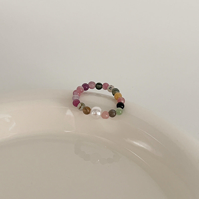 Color Crystal Beaded Ring Niche Design High-grade Finger Ring Light Luxury Elegant All-match Ring Accessories