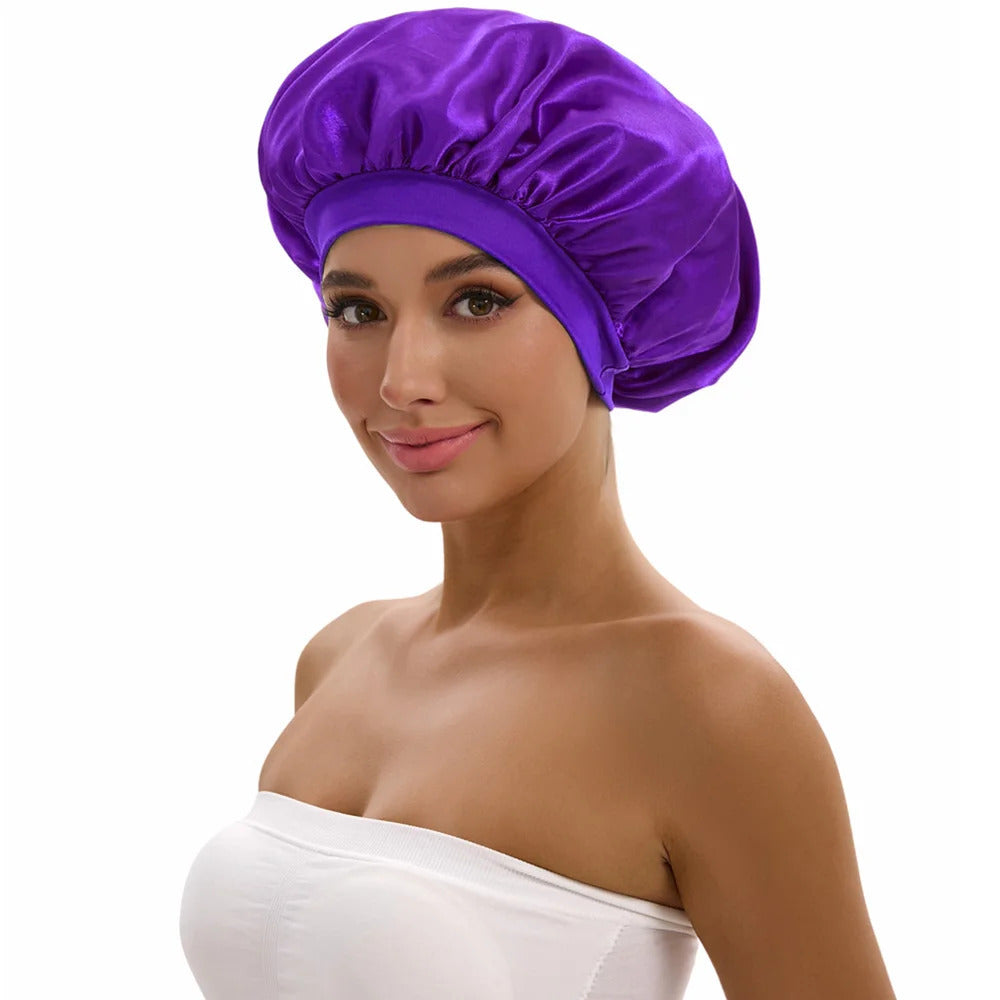 Satin Bonnet with a Wide Brim Perfect for Everyday Use During Showers.