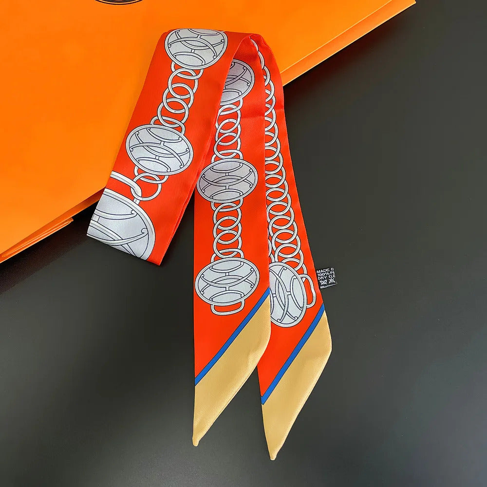 Fashion Women Hair Scarf 2024 New Brand Design Luxury Silk Scarf Fashion Print Headband Skinny Bag Scarves Neckerchief