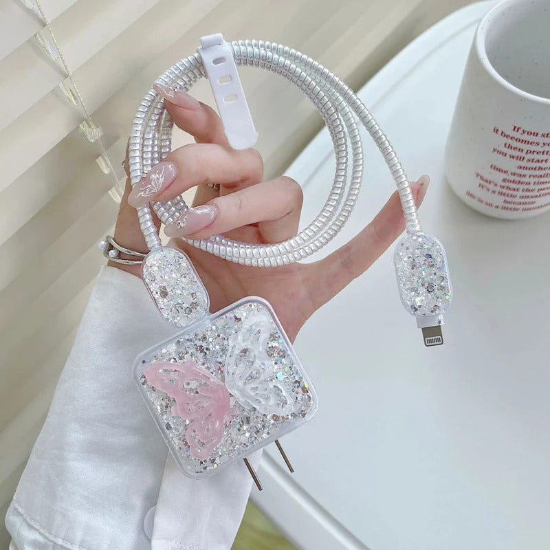 3D Pink Bow Cable Charger Protector Cover For IPhone IPad 18W 20W Original Charger 2024 New Data Line Spiral Winder Protective