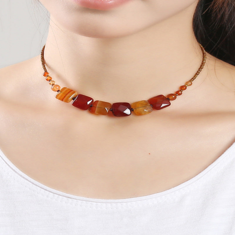 Natural Agate Clavicle Chain Neck Necklace Women's Neck Pattern Neck Chain